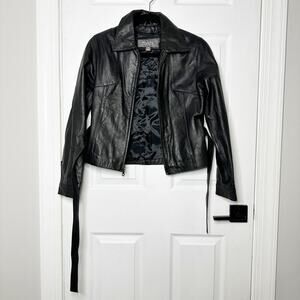 Wilsons Leather Y2K Size S Black Full Zip Belted Jacket‎ Vintage 00s